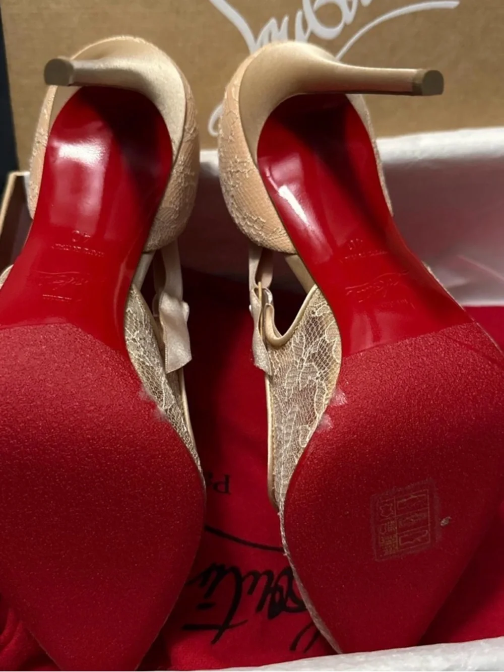 Christian Louboutin Lace Pointed-Toe Ankle Tie Pumps in Beige - Picture 4 of 4